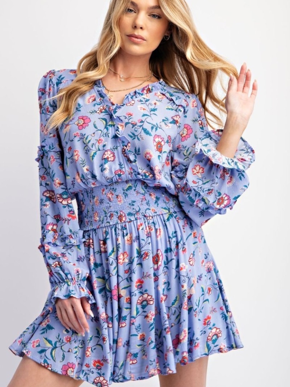 Easel 2 Piece Floral  Blouse & Mini Skirt Set Peri Blue Boho NWT